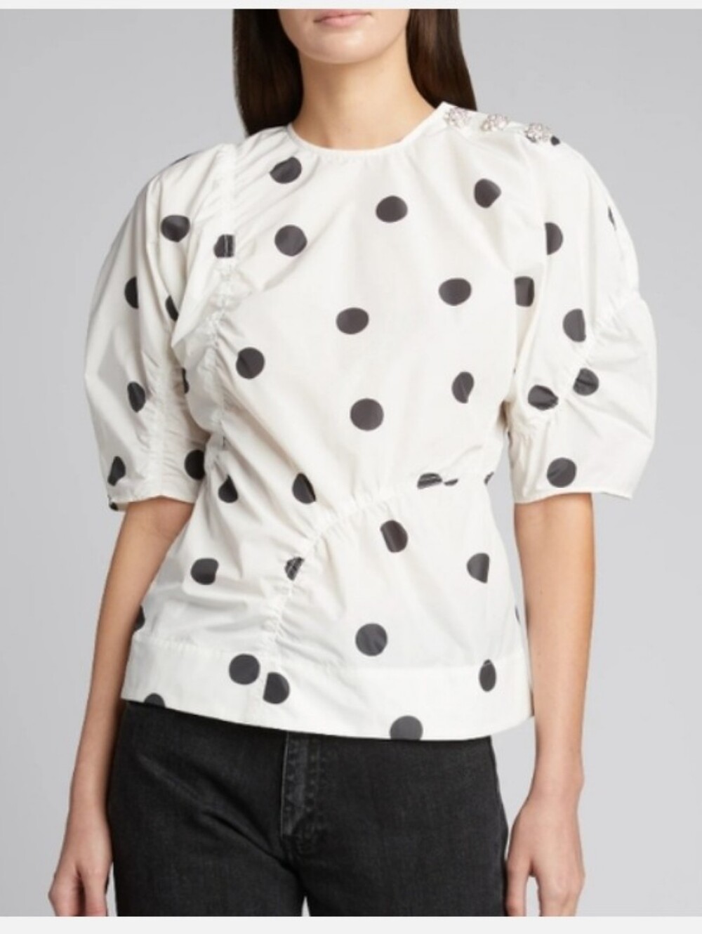 Ganni Polka Dot Puff Sleeve Blouse Size 38